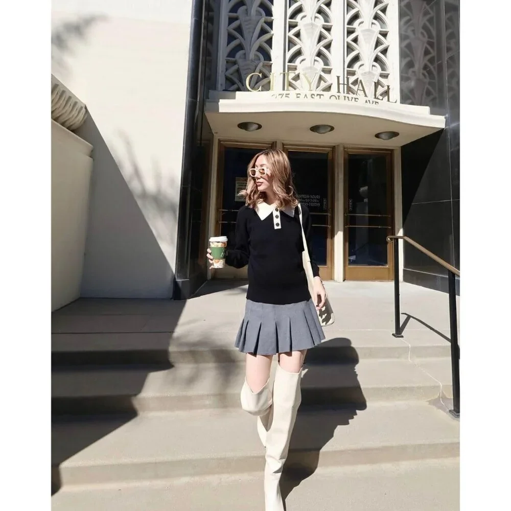 Women White Polyurethane Over the Knee Square Toe Block Heel Long Zipper Boots